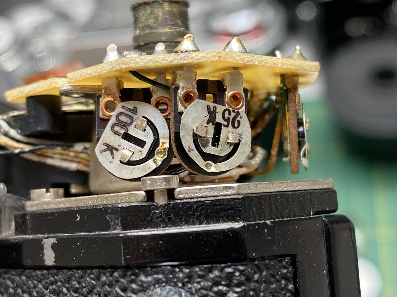 Two of the four adjustable resistors of the Icarex Lightmeter